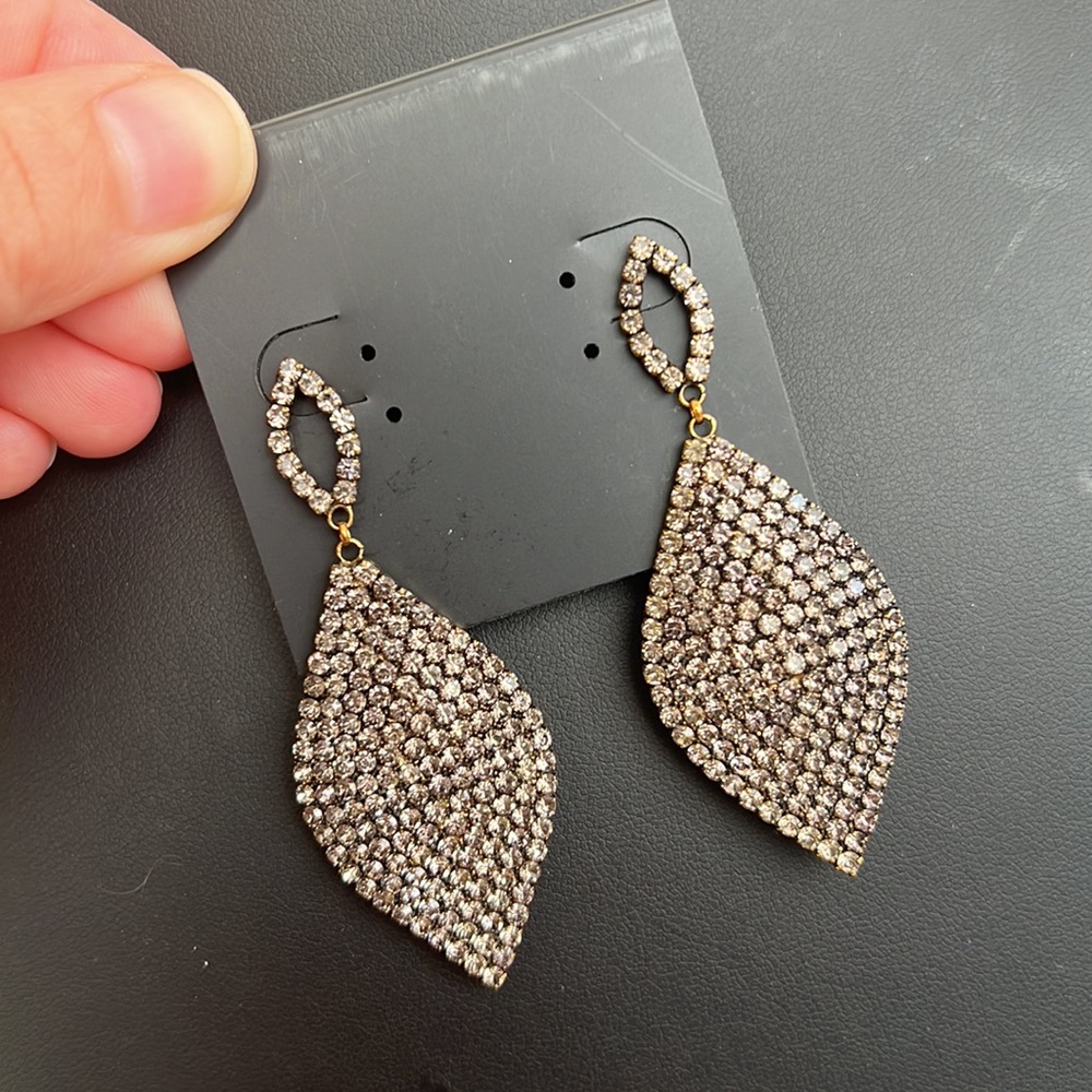 Rhinestone earrings teardrop new prom wedding gunmetal gold - Picture 5 of 9